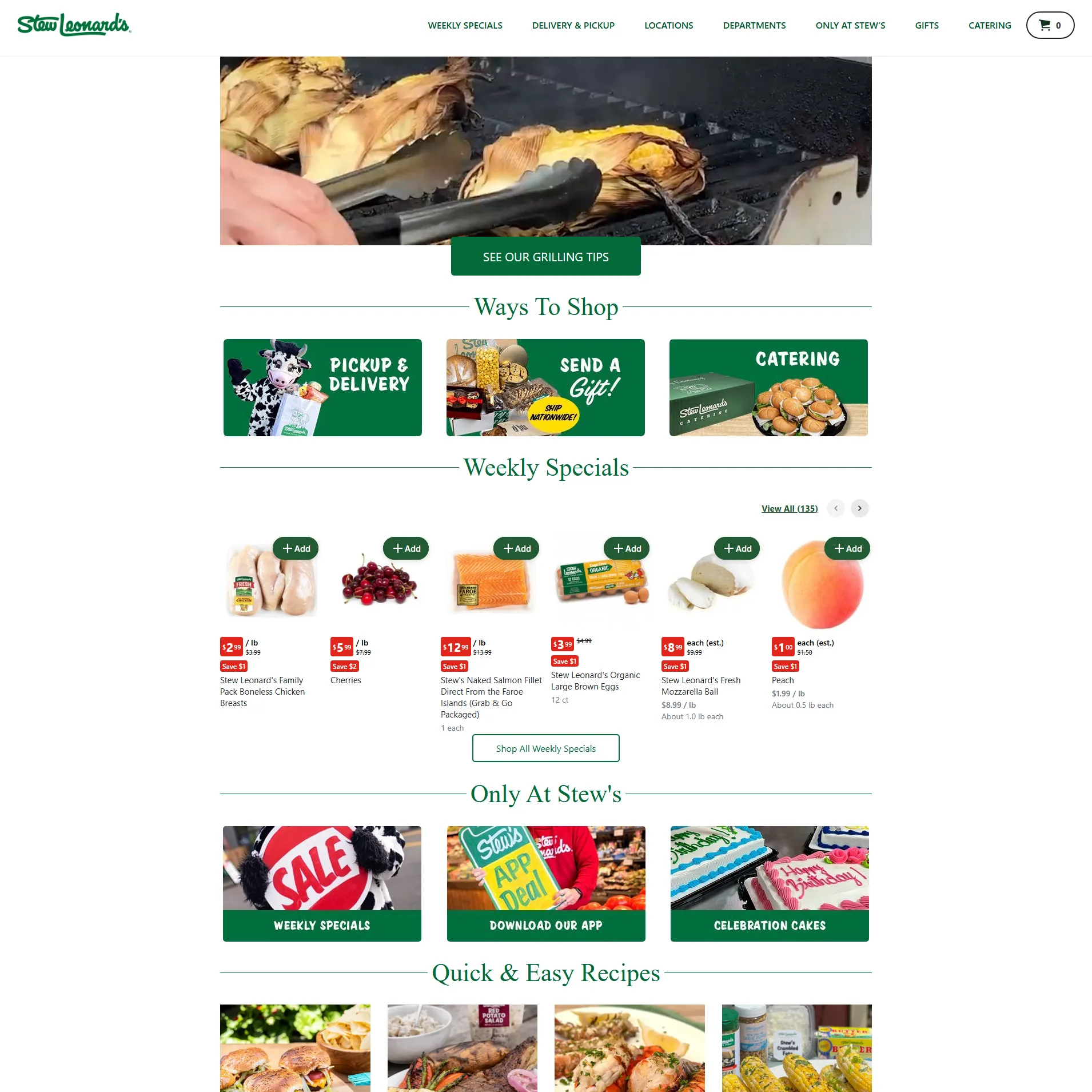The top of the Stew Leonard's website