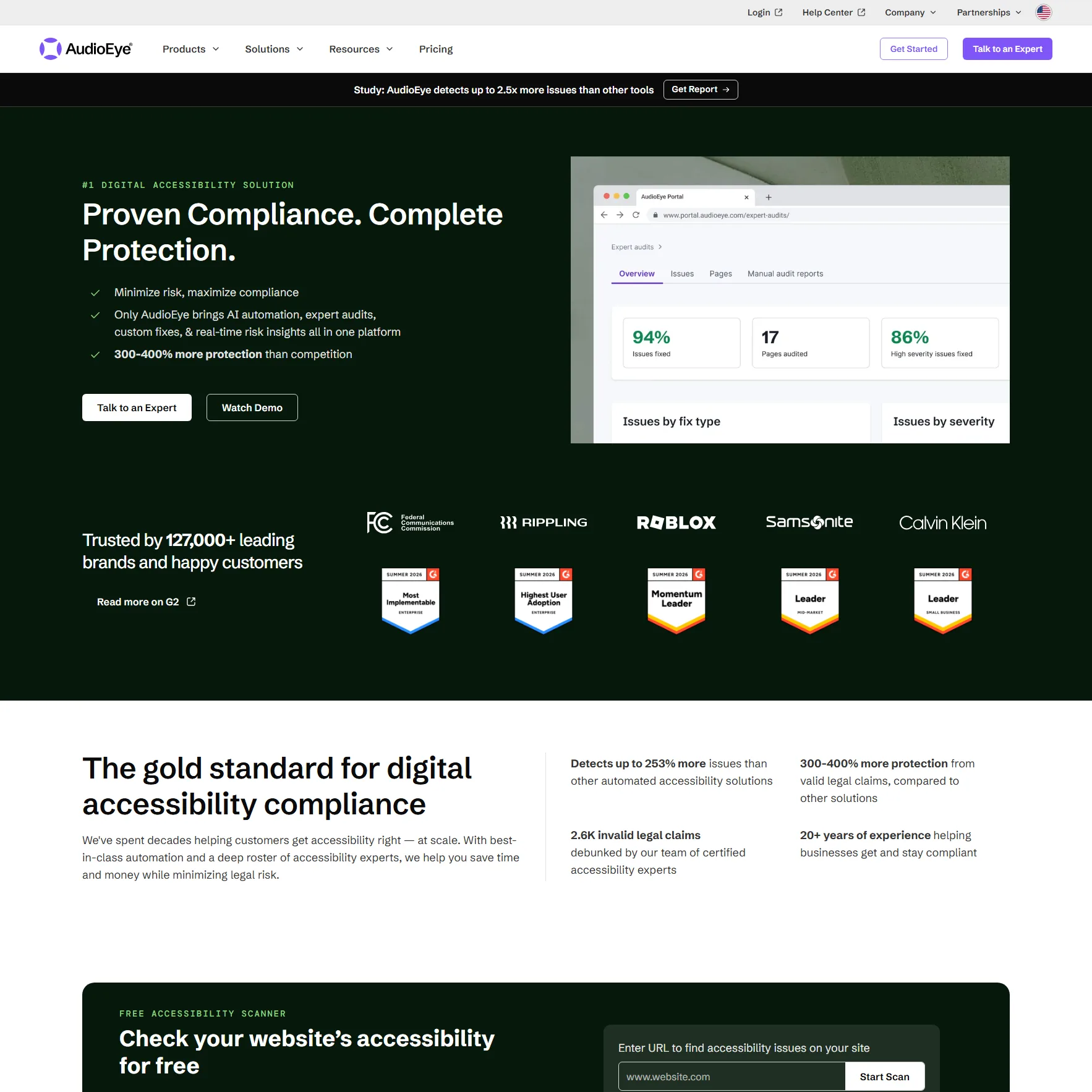 The top of the AudioEye website