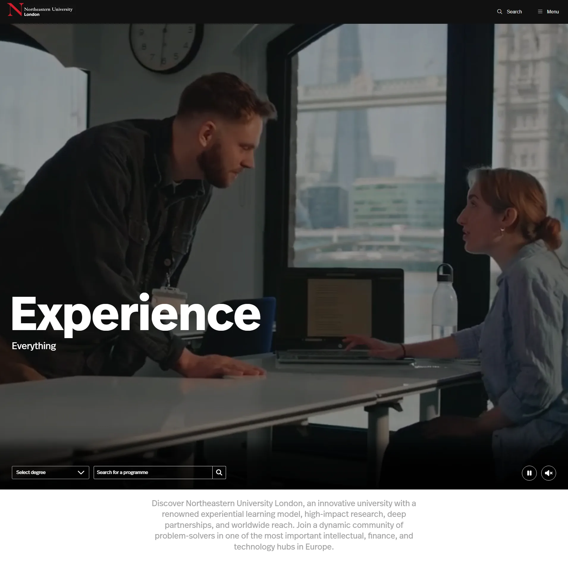 The top of the Northeastern University London campus website